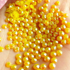 CLEARANCE 3mm Round Resin Rhinestones | AB Jelly Candy Color Rhinestones in 14 Faceted Cut (AB Yellow / Around 1000 pcs)