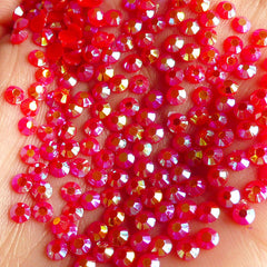3mm Round Resin Rhinestones | AB Jelly Candy Color Rhinestones in 14 Faceted Cut (AB Red / Around 1000 pcs)