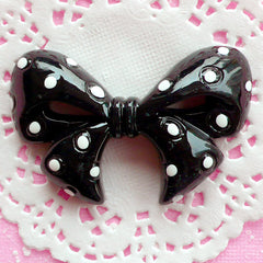 Jumbo Ribbon Cabochon Polka Dot Decoden Bow Cabochon (62mm x 39mm / Black / Flatback) Kawaii Resin Cabochon Scrapbook Cell Phone Deco CAB032