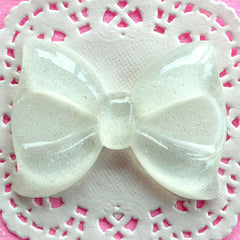 CLEARANCE Glitter Bow Cabochon Big Bowtie Cabochon (60mm x 44mm / White / Flatback) Large Decoden Cabochon Cute Decoration Kawaii Supplies CAB039