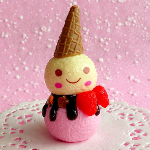 Kawaii Snowman with Ice Cream Cone Cabochon (30mm x 60mm) Christmas Decoration Fake Food Craft Faux Sweets Jewelry DIY Embellishment CAB077