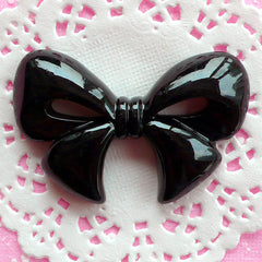 Big Ribbon Cabochon Kawaii Bow Cabochon (60mm x 39mm / Black / Flatback) Large Resin Cabochon Cellphone Decoden Piece Embellishment CAB025