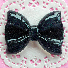 CLEARANCE Black Bow Cabochon with Glitter (60mm x 44mm / Flatback) Giant Resin Cabochon Decoden Embellishment Glittery Bowtie Kawaii Big Cab CAB043