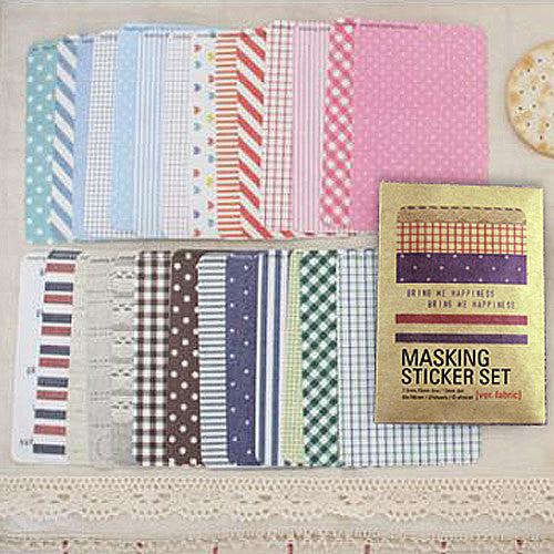 CLEARANCE Kawaii Masking Sticker Set (27 Sheets) in Fabric Style (Polka Dot, Checker, etc) - Scrapbooking Gift Wrap Diary Decoration Home Decor S005