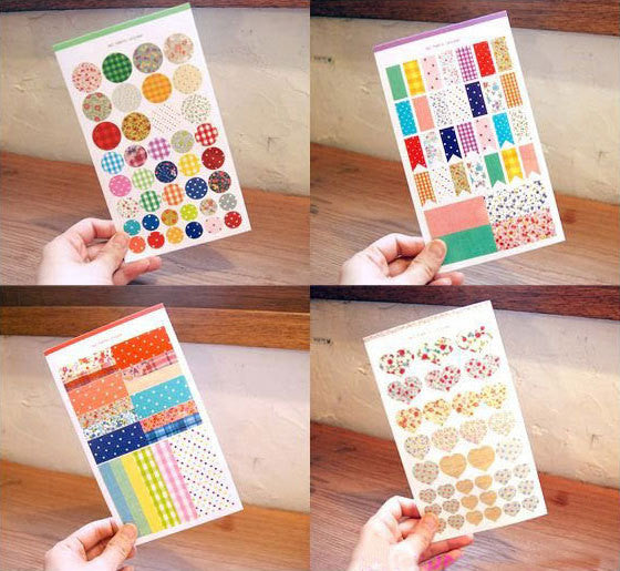 CLEARANCE Fabric Pattern Paper Sticker Set (4 Sheets) Floral Polka Dot Checker Rose Scrapbooking Packaging Gift Wrap Wedding Party Deco S009