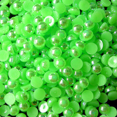 CLEARANCE 3mm AB GREEN Half Pearl Cabochons / Round Flat Back Faux Pearlized Cabochons (around 250-300 pcs) PEAB-G3