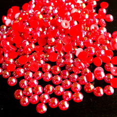 CLEARANCE 3mm AB RED Half Pearl Cabochons / Round Flat Back Faux Pearlized Cabochons (around 250-300 pcs) PEAB-R3