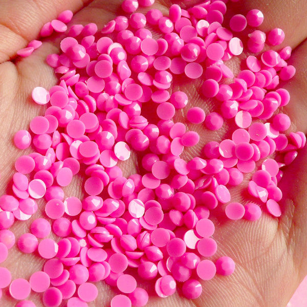 CLEARANCE 3mm Rhinestones (Pastel Dark Pink) 14 Faceted Cut Round Resi, MiniatureSweet, Kawaii Resin Crafts, Decoden Cabochons Supplies