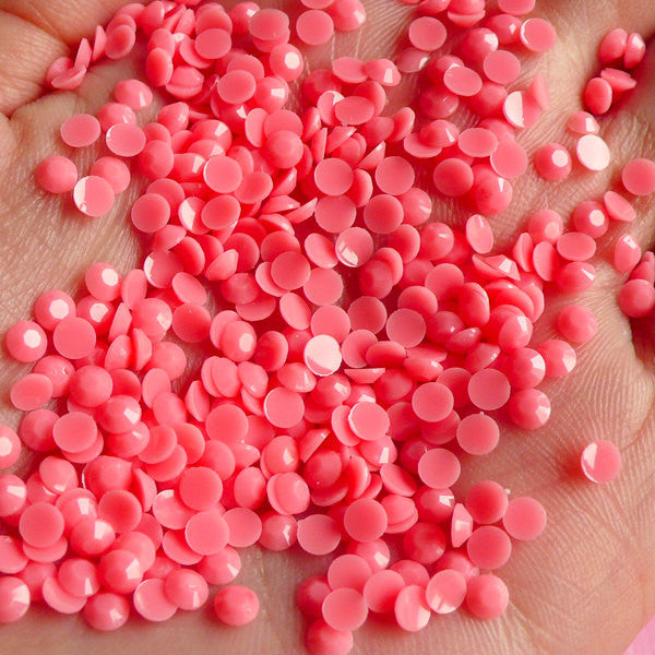 CLEARANCE 3mm Rhinestones (Pastel Coral Pink) 14 Faceted Cut Round Res, MiniatureSweet, Kawaii Resin Crafts, Decoden Cabochons Supplies