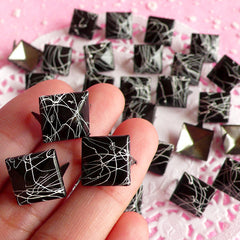 Rivet / BLACK with WHITE Paint Metal Pyramid Rivet Studs Square Rivet 12mm (around 50pcs) Cell Phone Deco / Leather Craft / Jean Button RT03