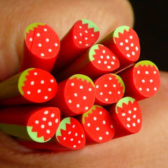 Strawberry Clay Cane Nail Art Fruit Fimo Cane Kawaii Polymer Clay Cane (Cane or Slices) Dollhouse Cupcake Toppings Cute Scrapbooking CF034