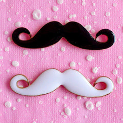 Mustache Cabochon / Moustache Alloy Metal Cabochon (2pcs / 48mm x 13mm / Black & White) Kawaii Jewelry Charm Kitschy Embellishment CAB087