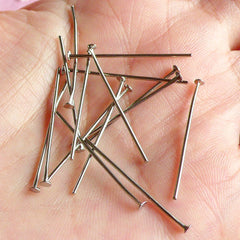 Flat Head Pins / T Pins (30mm / 1.18 inches / 100 pcs / Tibetan Silver) DIY Bead Jewelry Findings Beads Jewellery Supplies Fimo Chams F040