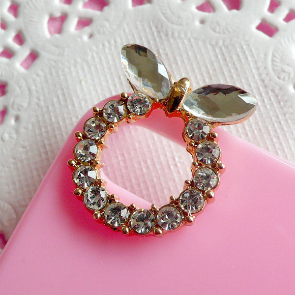 Camera Hole Decoration for iPhone 4 Case / Bling Bling Wreath with Clear Rhinestones and Ribbon (1 piece) Kawaii Sweet Lolita Decoden CAB095