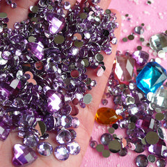 Rhinestones Mix (2mm 3mm 4mm 5mm 6mm 10mm) LIGHT PURPLE Round and Heart Faceted Rhinestones Cabochons Mix (Over 1000 pcs) RHM013