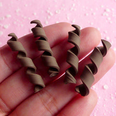 Chocolate Curl Fimo Cabochons (4 pcs / 6mm x 32mm) Fake Toppings Polymer Clay Chocolate Swirls Miniature Food Craft Faux Sweets Deco FCAB013
