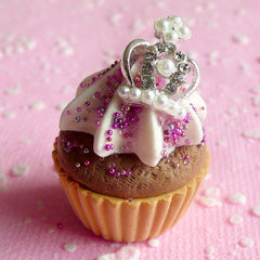 Tiny Crown Cabochon Set (2pcs) (Silver w/ White Pearl) Fake Miniature Cupcake Topper Earring Making Nail Art Decoration Scrapbooking NAC034
