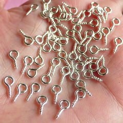 Screw Eye Pins / Eye Hooks / Screw Hook Bails / Screw Eye Bails (4mm x 10mm / 50 pcs / Tibetan Silver) Jewelry Findings Charms Making F006