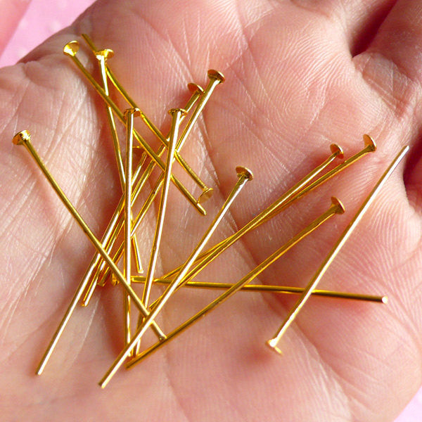 T Pins / Flat Head Pins (30mm / 1.18 inches / 100 pcs / Gold) DIY