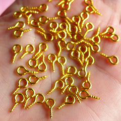 Tiny Eye Screws / Eye Hook / Screw Eye Bail / Screw Eye Pin / Screw Hook Bails (4mm x 9mm / 50pcs / Gold) Jewelry Findings Charm Making F004