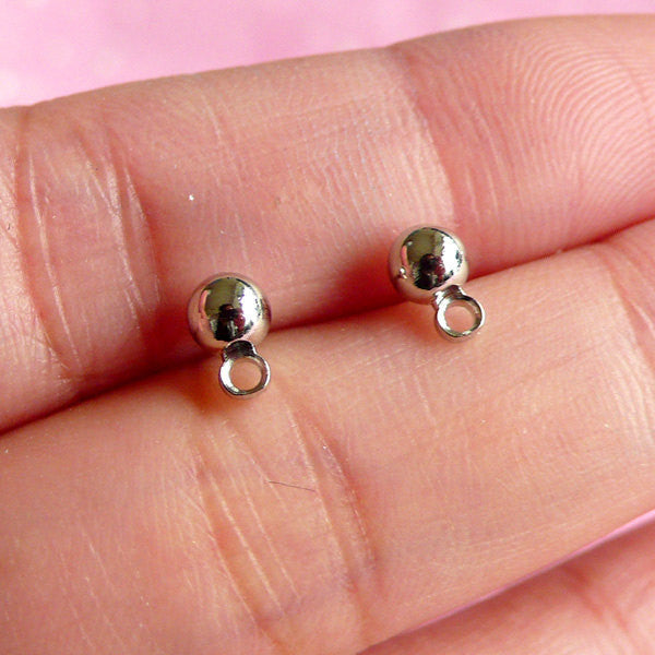Dangle Earring Post Studs Dangling Ear Post Stud Earrings Ear Studs w 4mm Ball Silver 10sets 5 Pairs with Ear Nuts Backs F010