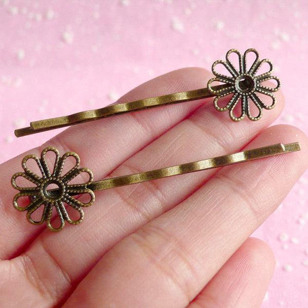 Flower Hair Clip Blanks / Filigree Hairclip / Filigree  display picture 2