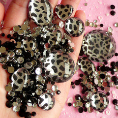 Leopard Print Rhinestones Mix (Silver) (3mm 5mm 12mm-29mm) Black Clear Leopard Round Other Shaped Acrylic Rhinestones (600pcs) RHM014