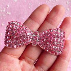 Metal Bow Tie Cabochon / Rhinestone Bow Cabochon (26mm x 57mm / Pink) Decoden Phone Case Kawaii Deco Bling Bling Shoe Clip Making CAB008