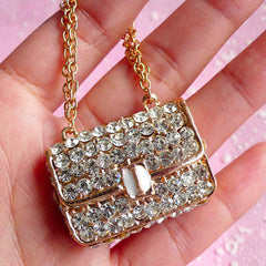 Rhinestone Metal Cabochon Handbag Cabochon Lady Purse Pouch Charm (Gold / 37mm x 31mm) Bling Bling Decoden Doll Fashion Accessory CAB012