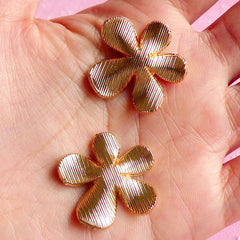 Rhinestone Flower Cabochons / Floral Metal Cabochon (2pcs / 26mm / Gold & Pink Enamel) Decoden Supplies Bling Bling Embellishment CAB014