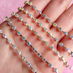 Rhinestones Chain 3mm SS12 (Silver Plated w/ AB Clear Rhinestones) (20cm Long) Wedding Jewelry Making Bling Bling Deco Decoration RC02