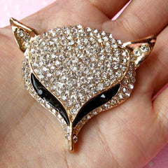 Bling Bling Decoden Cabochon / Rhinestone Fox Metal Cabochon (Gold / 50mm x 44mm) Animal Decor Sparkle Jewellery Sewing Supplies CAB105