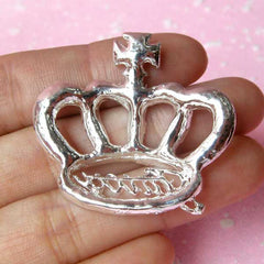 Silver Crown Cabochon with Rhinestones / Juicy Princess Crown Metal Cabochon (39mm x 36mm) Bling Bling Party Decoration Brooch Making CAB111