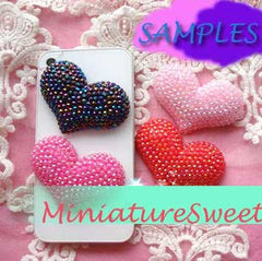 Kawaii Big Heart Cabochons w/ AB Dark Pink Rhinestones Set (Dark Pink) (55mm x 38mm) - DIY Kawaii Bling Bling Cell Phone Deco Kit CAB-R03