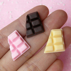 Miniature Chocolate Bar Cabochons (3pcs / 15mm x 17mm / Strawberry, Chocolate & Milk) Polymer Clay Dollhouse Sweets Fake Toppings FCAB046