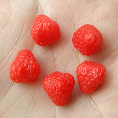 Dollhouse Strawberry Cabochons (5pcs / 9mm x 11mm / 3D) Kawaii Miniature Sweets Cell Phone Deco Fake Fruit Jewelry Food Cabochon FCAB049