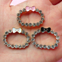Camera Lens Hole Decoration for iPhone 5 and 6 Case / Bling Bling Wreath with Clear Rhinestones and Kawaii Bow (3pcs / Pink, White & Black) CAB129