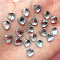 Heart Rhinestones (8mm / Clear / 20 pcs) Jewelry Making Kawaii Cell Phone Deco Decoden Supplies RHE022