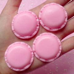 Macaron Cabochon French Dessert Macaroon Cabochon (4pcs / 34mm / Strawberry Pink / Flat Back) Fake Sweets Craft Kawaii Food Jewelry FCAB058