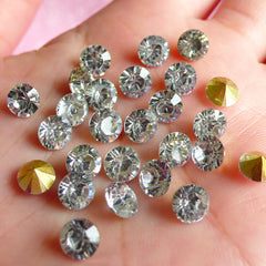 DEFECT 6mm SS28 Resin Rhinestones (Tip End / Pointed Back / Clear / Around 25 pcs) Round Faceted Cut Round Rhinestones RHE034