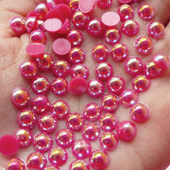 CLEARANCE 6mm AB Dark Pink Half Pearl Cabochons / Round Flat Back Faux Pearlized Cabochons (around 100 pcs) PEAB-D6