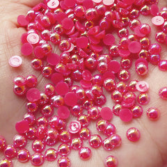 CLEARANCE 4mm AB Dark Pink Half Pearl Cabochons / Round Flat Back Faux Pearlized Cabochons (around 200-250 pcs) PEAB-D4