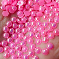 CLEARANCE 5mm AB Pink Half Pearl Cabochons / Round Flat Back Faux Pearlized Cabochons (around 150 pcs) PEAB-I5