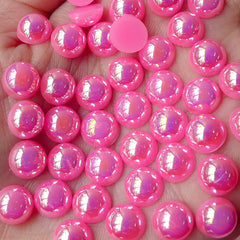 CLEARANCE 8mm AB Pink Half Pearl Cabochons / Round Flat Back Faux Pearlized Cabochons (around 80 pcs) PEAB-I8