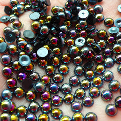 CLEARANCE 4mm AB BLACK Half Pearl Cabochons / Round Flat Back Faux Pearlized Cabochons (around 200-250 pcs) PEAB-K4