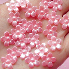 Faux Pearl Flower Cabochons / Pearlized Flower Cabochon in PINK (11mm) (around 30 pcs) PES63