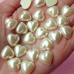 11mm Heart Pearl Flat Back / Pearlized Heart Faux Pearl Cabochons (CREAM WHITE) (around 20 pcs) PES61