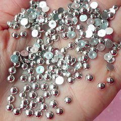 CLEARANCE 4mm SILVER Half Pearl Cabochons / Round Flat Back Faux Pearlized Cabochons (around 200-250 pcs) PE02