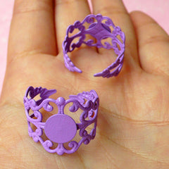 Filigree Ring Base Findings with 8mm Pad (2 pcs / Purple) Adjustable Ring Blank Jewellery Making Jewelry Findings Ring Making Supplies F044