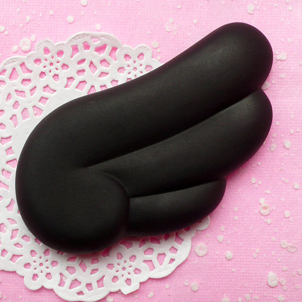 Large Angel Wing Cabochon (Right / 95mm x 49mm / Black) Kawaii Supplies Decora Decoden Cellphone Case Lolita Goth Big Embellishment CAB134